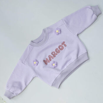 Personalised Girls Cotton Sweatshirt With Hand Crochet Flowers, 2 of 10