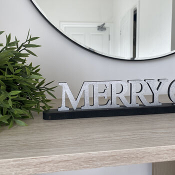 Merry Christmas Wooden Standing Sign With Stand, 4 of 6
