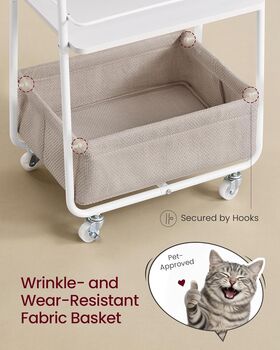 Three Tier Rolling Storage Trolley Fabric Basket, 4 of 7