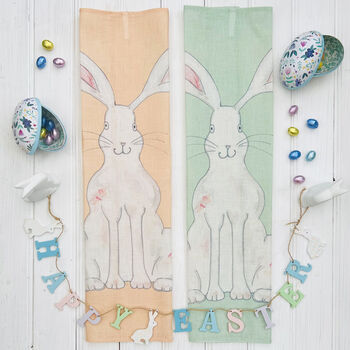 Green Easter Rabbit Linen Tea Towel, 2 of 4