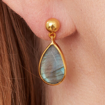Moonstone Teardrop With Gold Plated Stud Earrings, 10 of 12