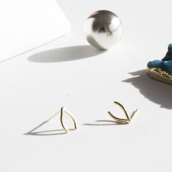 Mini Wishbone 18ct Gold Sterling Silver Studs In A Box, 3 of 9