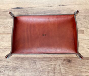 Personalised Rectangle Spanish Brown Leather Desk Tray, 2 of 12