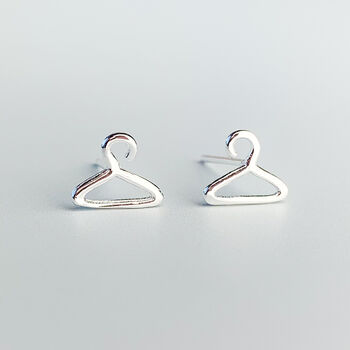 Sterling Silver Tiny Clothes Hanger Stud Earrings, 2 of 4