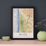 Framed And Personalised Bude Map Print, thumbnail 1 of 5