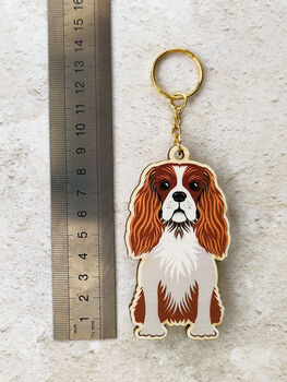 King Charles Spaniel Wooden Keyring With Optional Christmas Card, 6 of 7