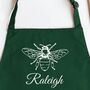 Personalised Bee Apron In Bottle Green, thumbnail 3 of 5