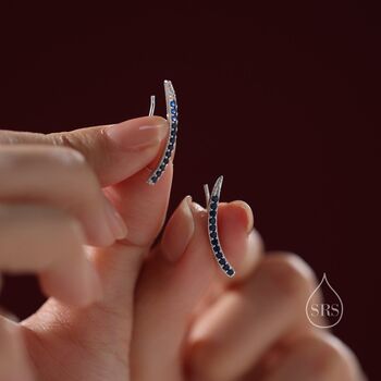 Sapphire Blue Cz Crawler Earrings In Sterling Silver, 2 of 10