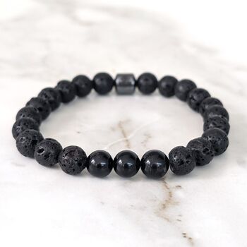 Men's Black Tourmaline And Lava Bead October Birthstone Bracelet, 3 of 10