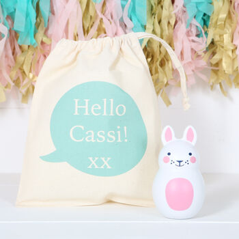 Bunny Rabbit Chiming Toy And Personalised Bag, Easter, 2 of 2