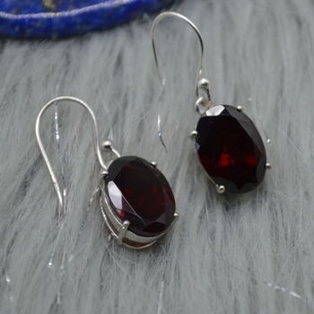 Garnet Earrings: Dangle Drop, Oval, Red Gemstone, January Birthstone, 4 of 8