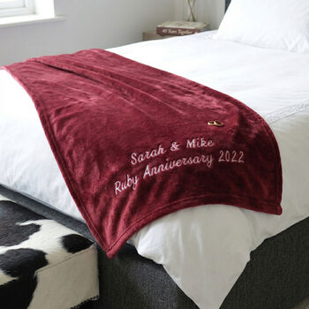 Personalised Ruby Wedding Anniversary Ruby Red Blanket, 2 of 6