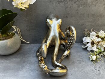 Silver Octopus Wine Bottle Holder Fun Freestanding Rack, 5 of 12