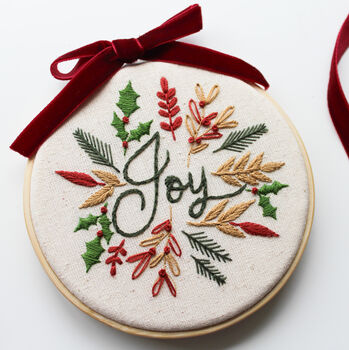 “Joy” With Festive Foliage Design Beginner Embroidery Kit, Hand Embroidery, 3 of 6
