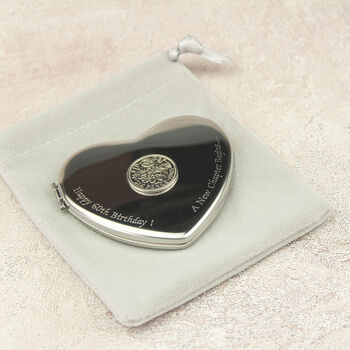 Personalised 60th Birthday Sixpence Heart Compact Mirror, 7 of 8