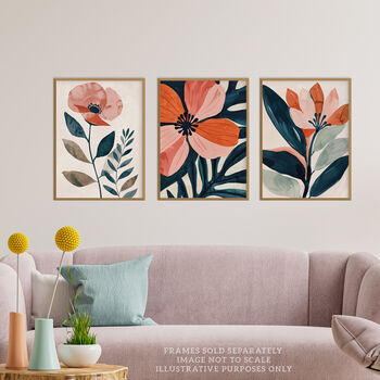 Set Three Wall Art Prints Poppy Flowers Floral, 3 of 7