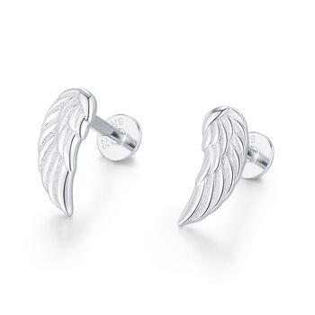 Sterling Silver Angel Wing 16 G Flat Back Labret Earrings, 6 of 12