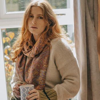 Paisley Tassel Pashmina In Warm Chocolate, 2 of 3