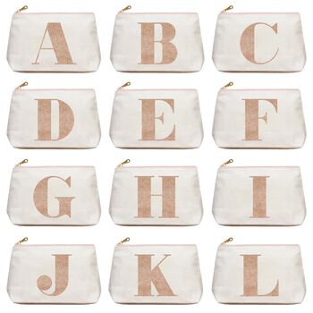 Personalised Initial Rose Gold Glitter Makeup Bag, 7 of 12