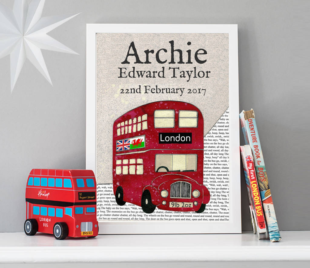 Personalised London Bus Nursery Print, 1 of 10