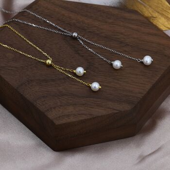 Sterling Silver Genuine Pearl Lariat Necklace, 5 of 12