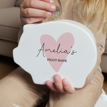 Personalised Pink Heart Piggy Bank Personalised Gift, 4 of 5