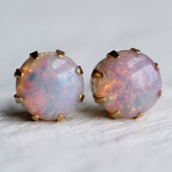 pink opal fire stud earrings by silk purse, sow's ear ...