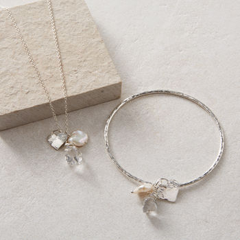 Rough Herkimer Diamond, Pearl And Heart Bangle, 4 of 5