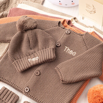 First Birthday Personalised Cardigan And Bobble Hat Set, 5 of 12