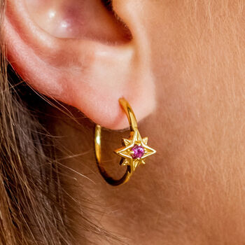 Guiding North Star Gemstone Gold Hoops, 5 of 10