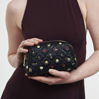 Black Quilted Celestial Embroidered Pouch, 2 of 5