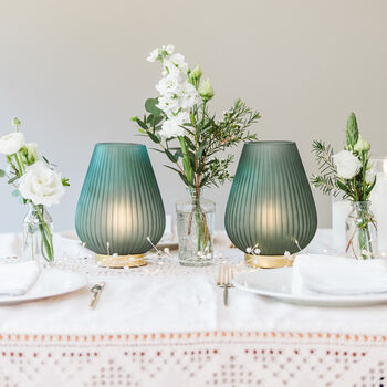 Emerald Green Opaque Glass Fluted Ribbed Battery Lamp, 3 of 4