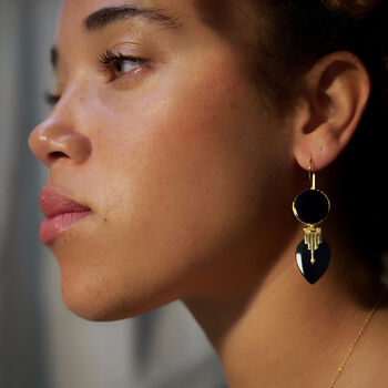 Black Onyx Deco Statement Earrings, 3 of 8