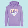 Girls Rainbow Animal Print Heart Personalised Hoodie, thumbnail 2 of 4