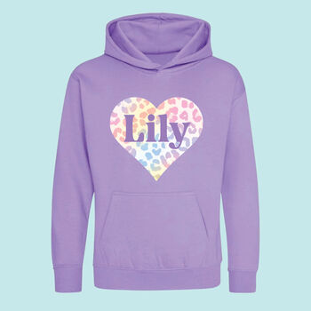 Girls Rainbow Animal Print Heart Personalised Hoodie, 2 of 4