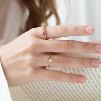 Pink Morganite Halo Ring In Rose Gold Vermeil And Sterling Silver, 9 of 11