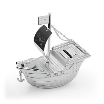 Personalised Silver Plated Pirate Ship Money Box, 6 of 6