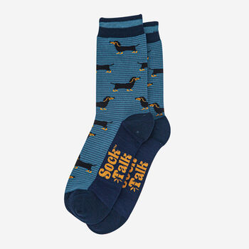 Sausage Dog Pinstripe Bamboo Socks Men's Blue, 4 of 4