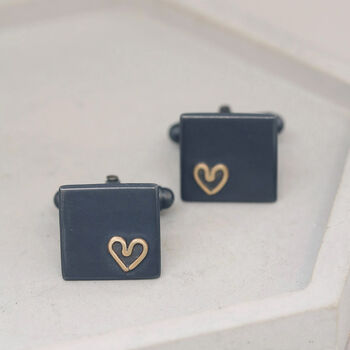 Personalised Wedding Cufflinks. Black 9ct Gold Heart, 9 of 11