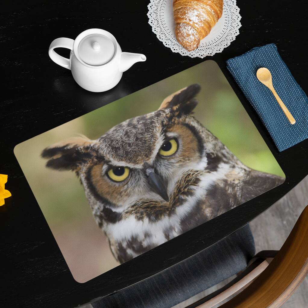 Placemats Featuring A Great Horned Owl By Geo Journey   Original Placemats Featuring A Great Horned Owl 