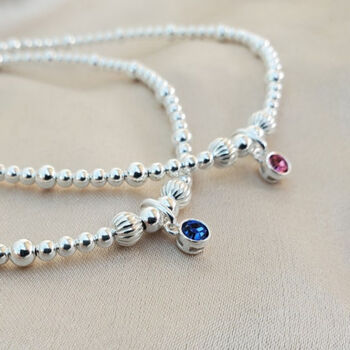 Sterling Silver Swarovski Birthstone Charm Stretch Bead Anklet, 3 of 8