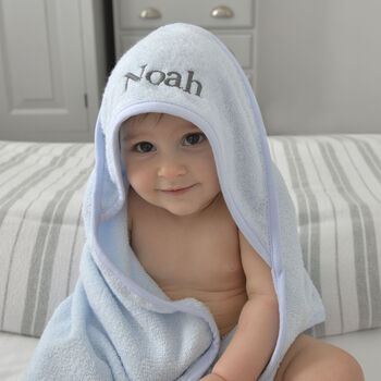Personalised Hooded Baby Towel Blue, 2 of 6