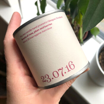 Personalised Date Scented Soy Wax Candle, 3 of 5
