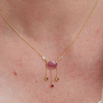 Pink Tourmaline Diamond Slice Pendant Necklace, 2 of 9