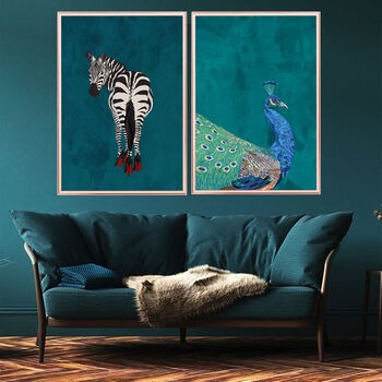 Turquoise Zebra Wearing Heels Original Art Print, 6 of 9