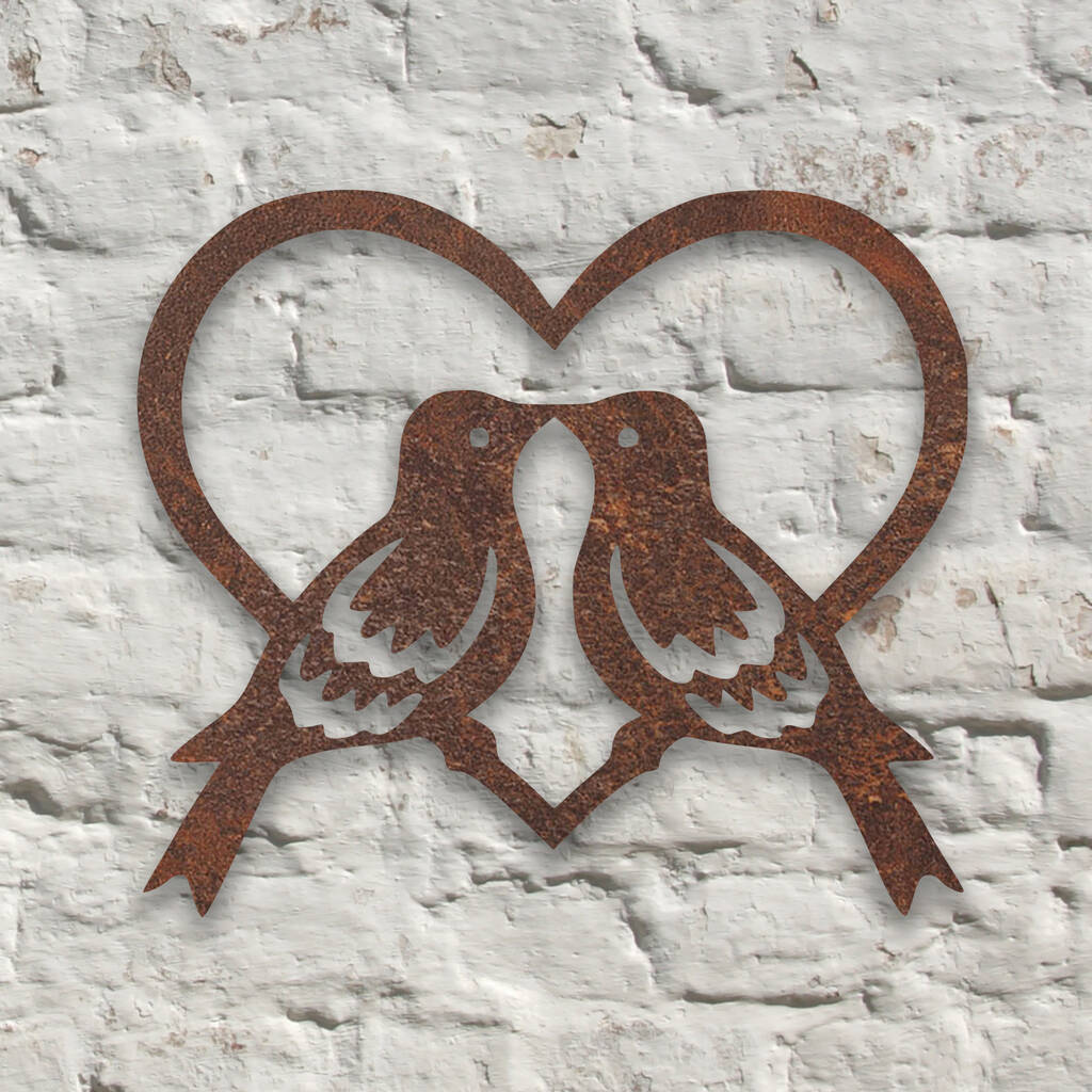 Metal Love Birds In Heart Wall Art Sculpture