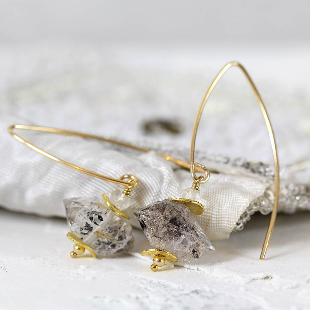 Classy Herkimer Diamond Earrings, Fine Silver & 14k Gold Earrings, Dangle Earrings, Long Earrings, Anniversary Gift, 2024 Unique Diamond Earrings