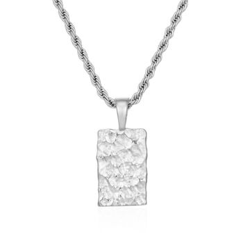 Silver Rectangle Hammered Pendant Chain Necklace For Men, 7 of 12