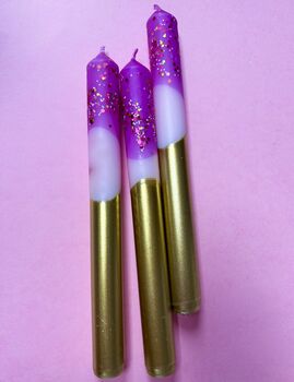 Pink And Gold Glitter Christmas Candles 'Sugar Plum Fairies', 3 of 4