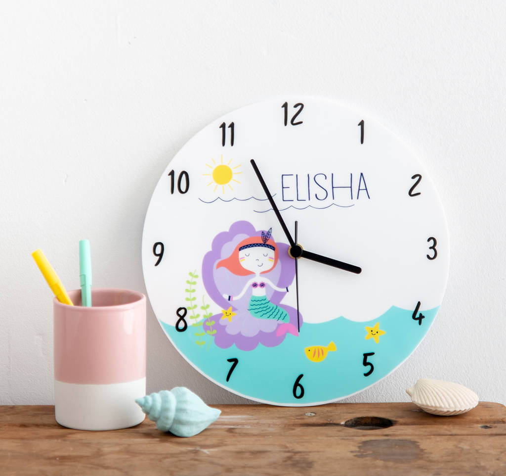 Girl's Bedroom Mermaid Theme Personalised Clock Gift, 1 of 4